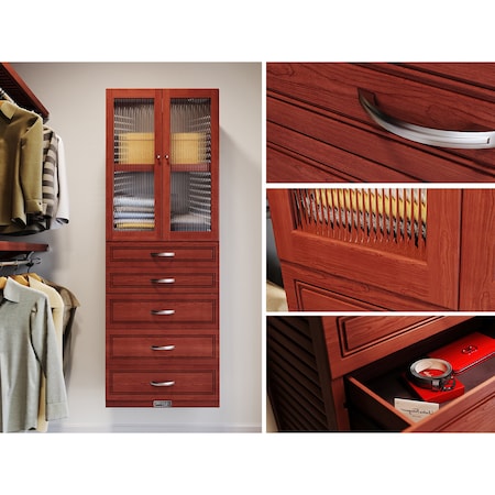 John Louis Home Solid Wood 16in. Deep 5 Drawer and Glass Door Storage Tower Red Mahogany JLH-306WC-R-GD